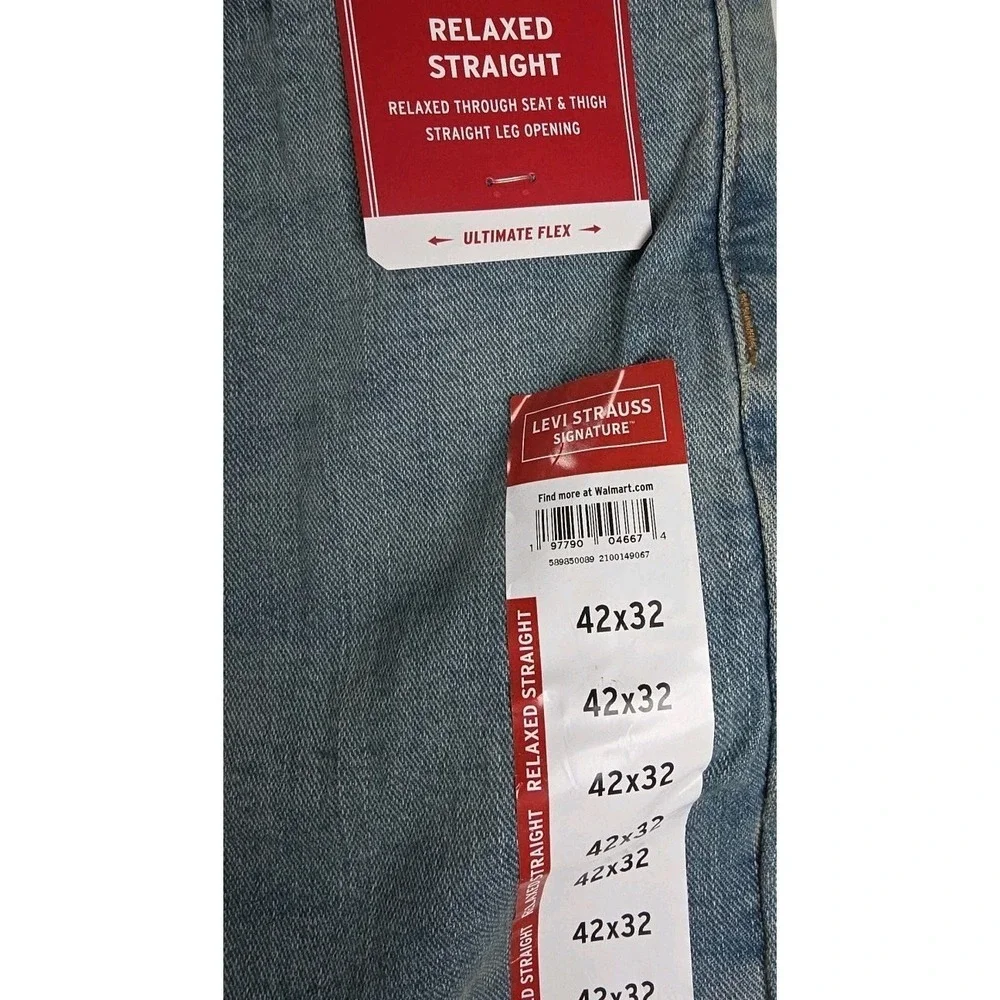 NWT SIGNATURE LEVI STRAUSS 42x32 Men's Cotton Denim Relaxed Straight Blue‎ Jeans